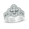 Thumbnail Image 0 of 0.58 CT. T.W. Diamond Clover Frame Vintage-Style Bridal Set in 10K White Gold