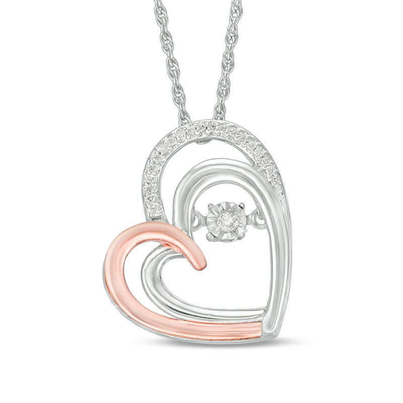 Unstoppable Love™ 0.065 CT. T.W. Diamond Tilted Double Heart Pendant in Sterling Silver and 10K Rose Gold