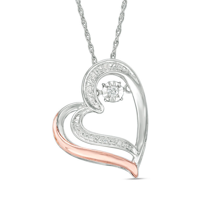 Unstoppable Love™ Diamond Accent Tilted Heart Pendant in Sterling Silver and 10K Rose Gold