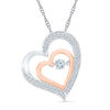 Unstoppable Love™ 0.23 CT. T.W. Diamond Tilted Double Heart Pendant in Sterling Silver and 10K Rose Gold