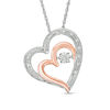 Unstoppable Love™ Diamond Accent Tilted Double Heart Pendant in Sterling Silver and 10K Rose Gold