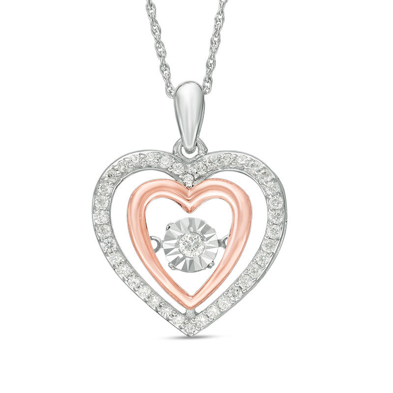 Unstoppable Love™ 0.37 CT. T.W. Diamond Double Heart Pendant in Sterling Silver and 10K Rose Gold