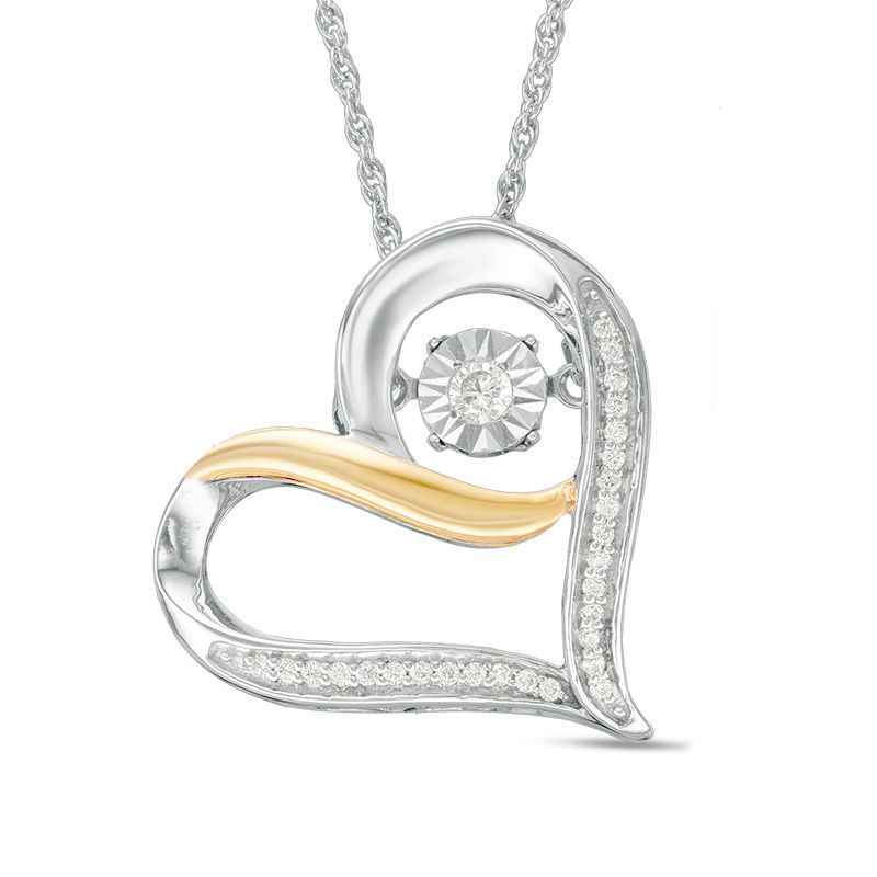 Unstoppable Love™ 0.116 CT. T.W. Diamond Tilted Heart Pendant in Sterling Silver and 10K Gold|Peoples Jewellers