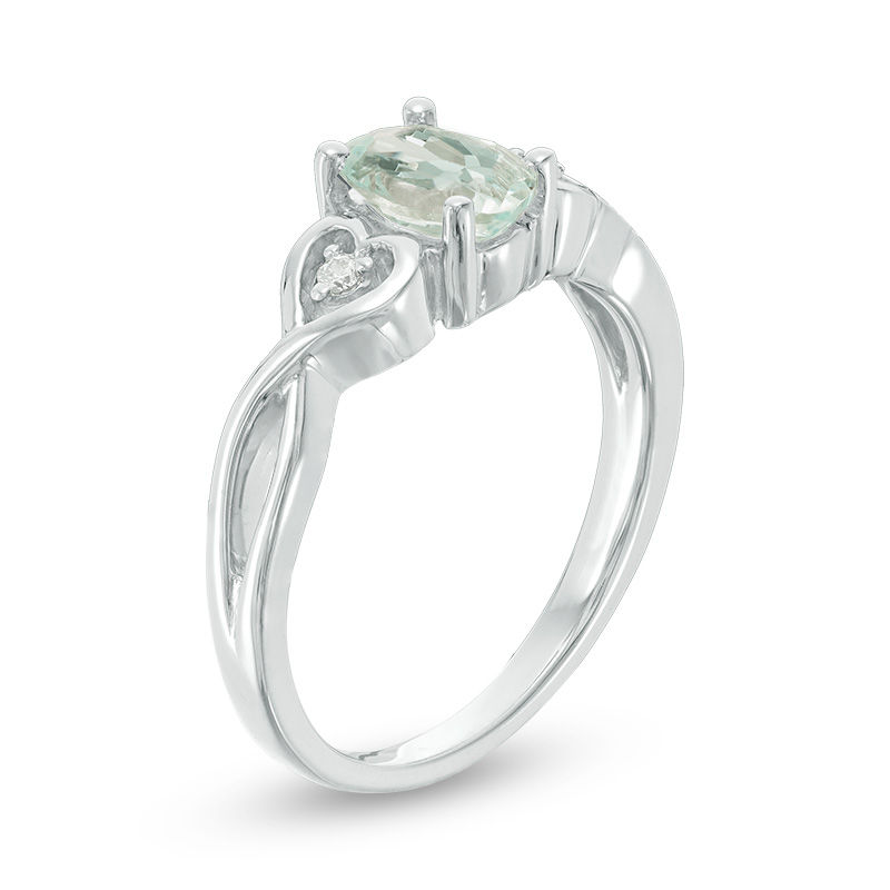 Main Image 2 of Oval Aquamarine and Diamond Accent Heart Sides Promise Ring in Sterling Silver