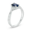 Thumbnail Image 1 of Oval Lab-Created Blue Sapphire and 0.085 CT. T.W. Diamond Tri-Sides Promise Ring in 10K White Gold