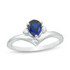 Thumbnail Image 1 of Pear-Shaped Lab-Created Blue Sapphire and 0.04 CT. T.W. Diamond Chevron Promise Ring in Sterling Silver