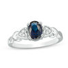 Thumbnail Image 1 of Oval Lab-Created Blue Sapphire and 0.04 CT. T.W. Diamond Tri-Sides Hearts Promise Ring in Sterling Silver