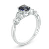 Thumbnail Image 2 of Oval Lab-Created Blue Sapphire and 0.04 CT. T.W. Diamond Tri-Sides Hearts Promise Ring in Sterling Silver