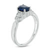 Thumbnail Image 1 of Oval Lab-Created Blue Sapphire and 0.065 CT. T.W. Diamond Layered Shank Promise Ring in 10K White Gold