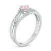 Thumbnail Image 1 of 4.0mm Lab-Created Pink Sapphire and 0.086 CT. T.W. Diamond Double Chevron Promise Ring in Sterling Silver