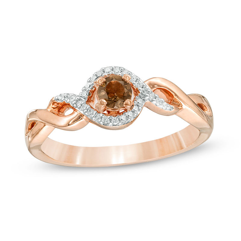 Smoky Quartz and 0.065 CT. T.W. Diamond Frame Promise Ring in 10K Rose Gold