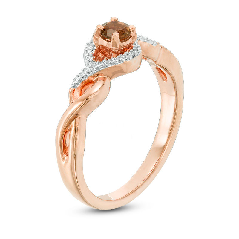 Smoky Quartz and 0.065 CT. T.W. Diamond Frame Promise Ring in 10K Rose Gold
