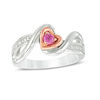 Thumbnail Image 0 of Lab-Created Pink Sapphire and Diamond Accent Tilted Heart Promise Ring in Sterling Silver and 10K Rose Gold