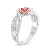 Thumbnail Image 1 of Lab-Created Pink Sapphire and Diamond Accent Tilted Heart Promise Ring in Sterling Silver and 10K Rose Gold