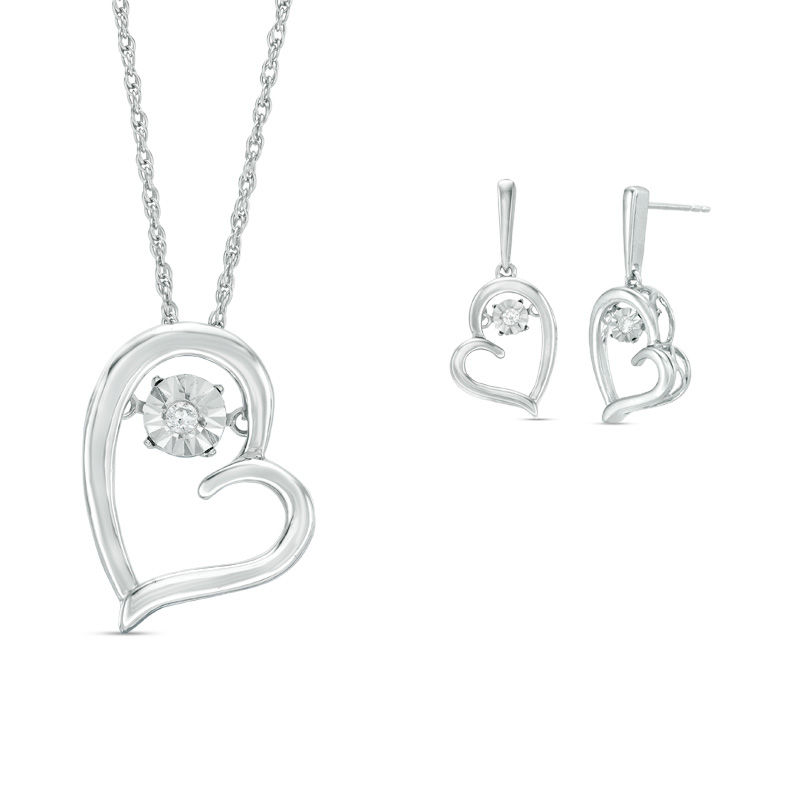 Unstoppable Love™ 0.04 CT. T.W. Diamond Heart Pendant and Drop Earrings Set in Sterling Silver