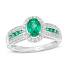Thumbnail Image 0 of Oval Lab-Created Emerald and White Sapphire Frame Triple Row Ring in Sterling Silver