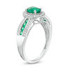 Thumbnail Image 2 of Oval Lab-Created Emerald and White Sapphire Frame Triple Row Ring in Sterling Silver