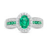 Thumbnail Image 3 of Oval Lab-Created Emerald and White Sapphire Frame Triple Row Ring in Sterling Silver