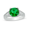 Thumbnail Image 0 of 9.0mm Cushion-Cut Lab-Created Emerald and White Sapphire Vintage-Style Ring in Sterling Silver