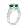 Thumbnail Image 1 of 9.0mm Cushion-Cut Lab-Created Emerald and White Sapphire Vintage-Style Ring in Sterling Silver