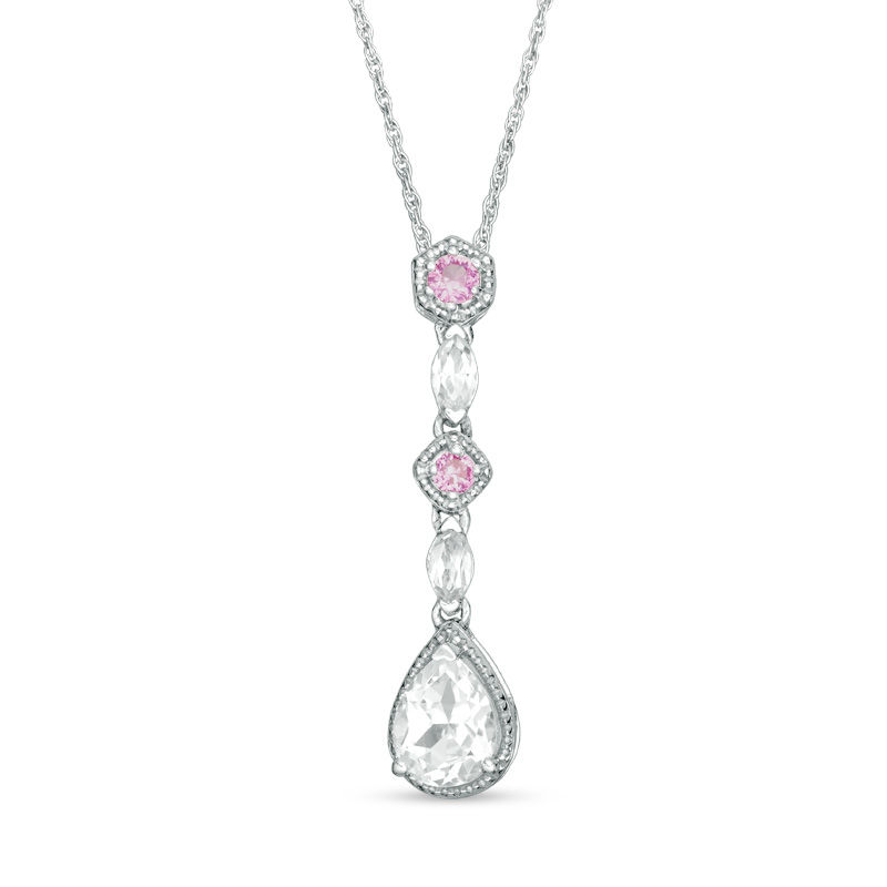 Pear-Shaped Lab-Created White and Pink Sapphire Vintage-Style Drop Pendant in Sterling Silver