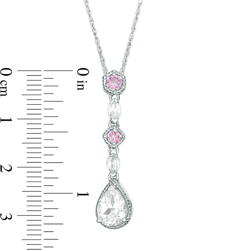 Pear-Shaped Lab-Created White and Pink Sapphire Vintage-Style Drop Pendant in Sterling Silver