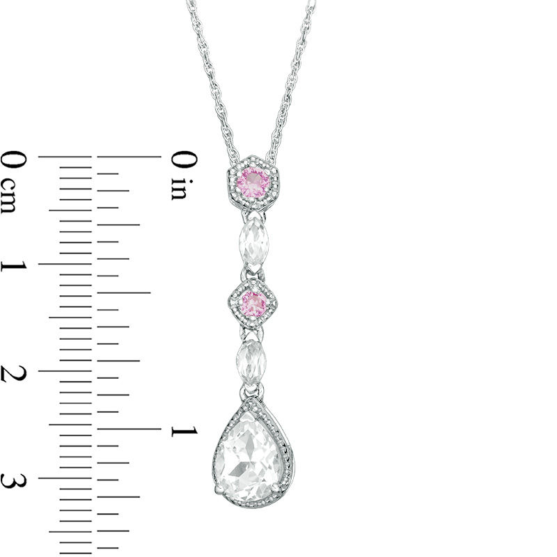 Main Image 2 of Pear-Shaped Lab-Created White and Pink Sapphire Vintage-Style Drop Pendant in Sterling Silver