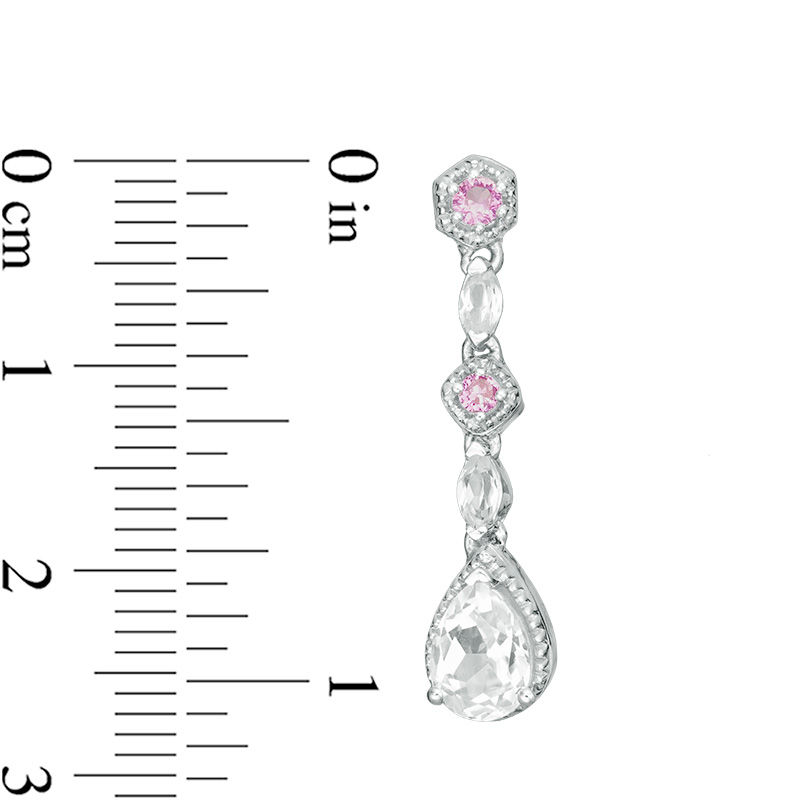 Main Image 3 of Pear-Shaped Lab-Created White and Pink Sapphire Vintage-Style Drop Pendant in Sterling Silver