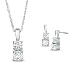 Lab-Created White Sapphire Duo Pendant and Earrings Set in Sterling Silver