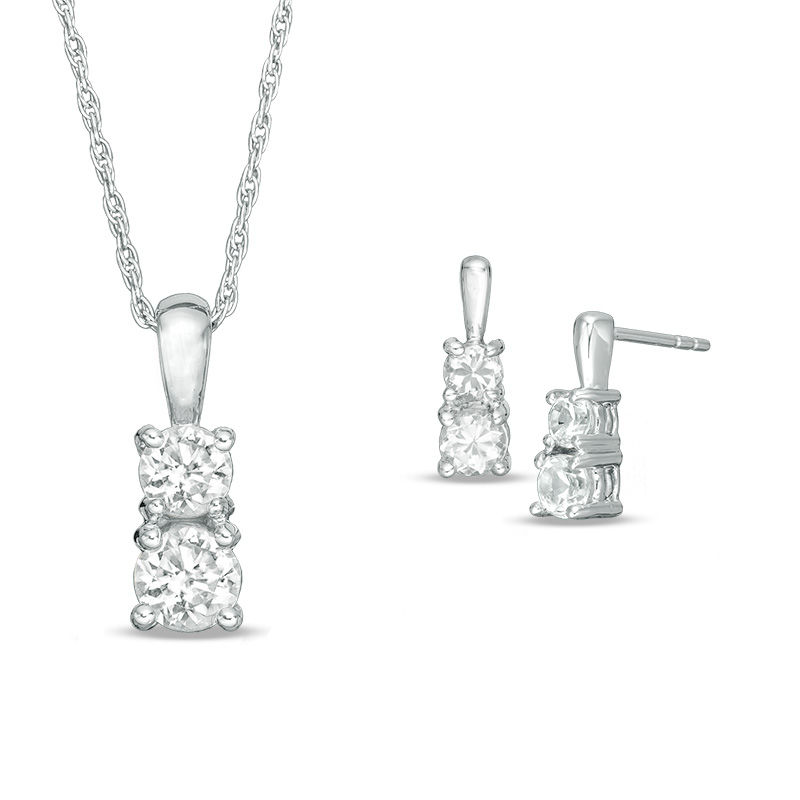 Lab-Created White Sapphire Duo Pendant and Earrings Set in Sterling Silver|Peoples Jewellers