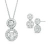 Thumbnail Image 0 of Lab-Created White Sapphire Frame Duo Pendant and Drop Earrings Set in Sterling Silver