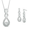 Thumbnail Image 0 of Lab-Created White Sapphire and Beaded Cascading Infinity Pendant and Drop Earrings Set in Sterling Silver