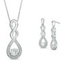 Thumbnail Image 1 of Lab-Created White Sapphire and Beaded Cascading Infinity Pendant and Drop Earrings Set in Sterling Silver