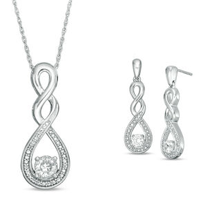 Lab-Created Sapphire and Beaded Cascading Infinity Pendant and Drop Earrings Set in Sterling Silver