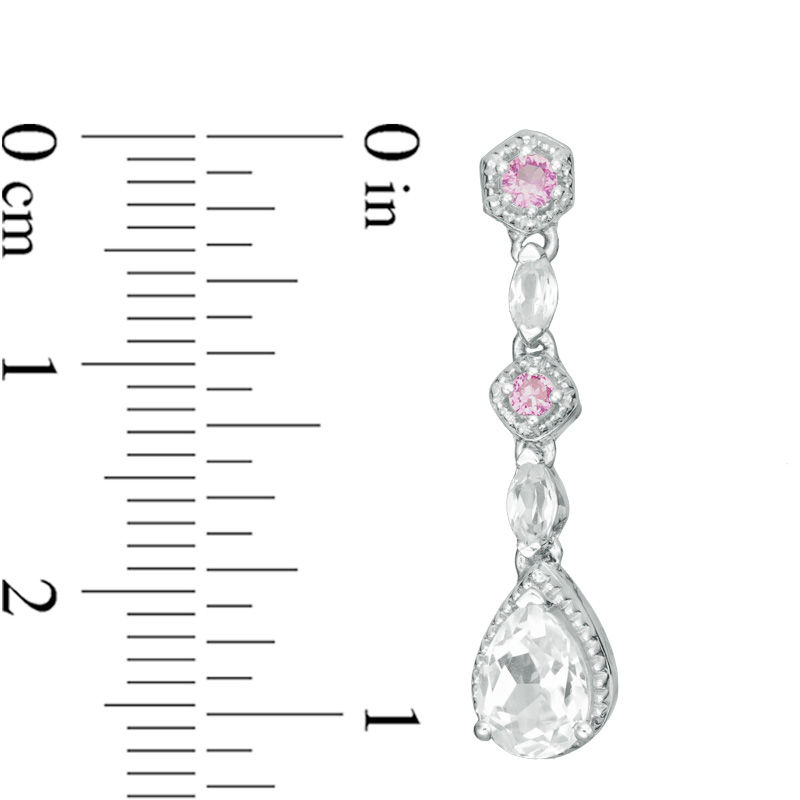 Main Image 2 of Pear-Shaped Lab-Created White and Pink Sapphire Vintage-Style Drop Earrings in Sterling Silver