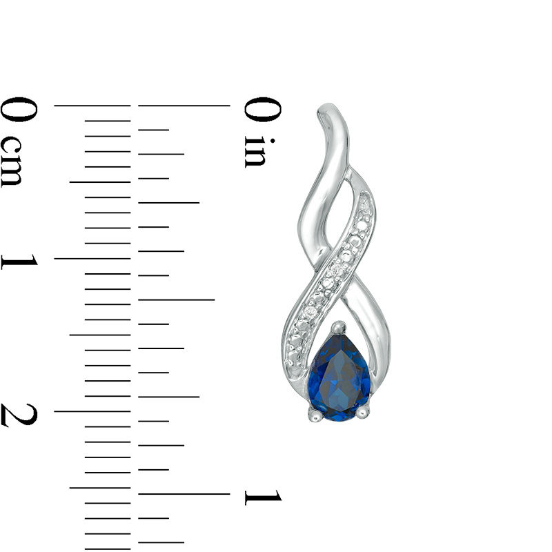 Pear-Shaped Lab-Created Blue Sapphire and Diamond Accent Flame Pendant and Drop Earrings Set in Sterling Silver