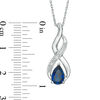 Thumbnail Image 2 of Pear-Shaped Lab-Created Blue Sapphire and Diamond Accent Flame Pendant and Drop Earrings Set in Sterling Silver