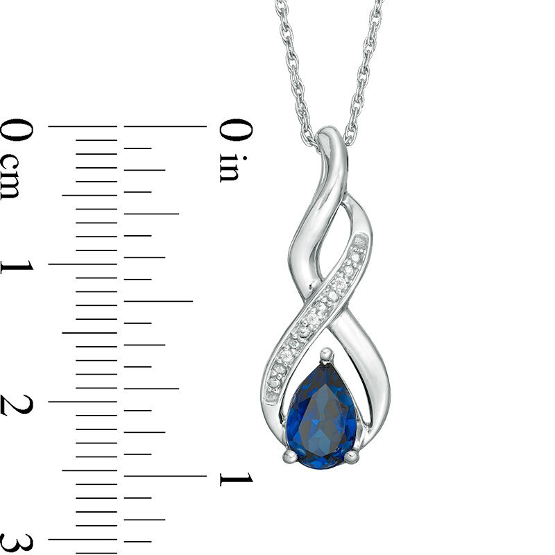 Pear-Shaped Lab-Created Blue Sapphire and Diamond Accent Flame Pendant and Drop Earrings Set in Sterling Silver