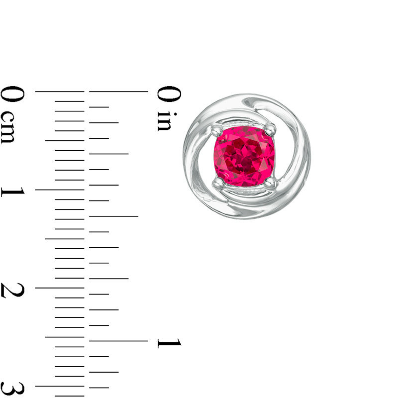 Cushion-Cut Lab-Created Ruby Solitaire Swirl Pendant and Stud Earrings Set in Sterling Silver