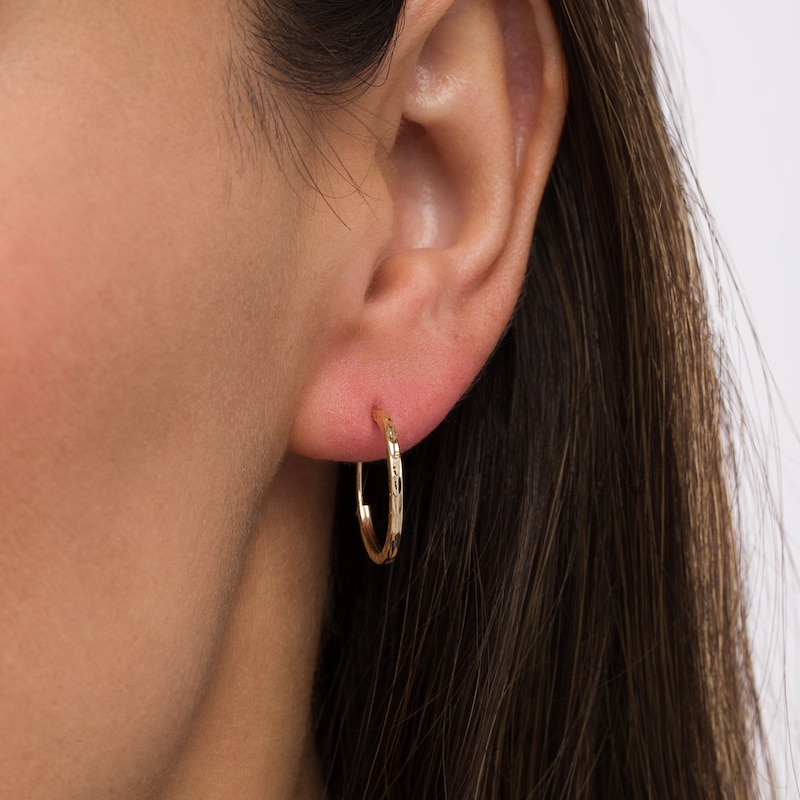 Main Image 2 of 17.0mm Diamond-Cut Continuous Square Tube Hoop Earrings in 14K Gold
