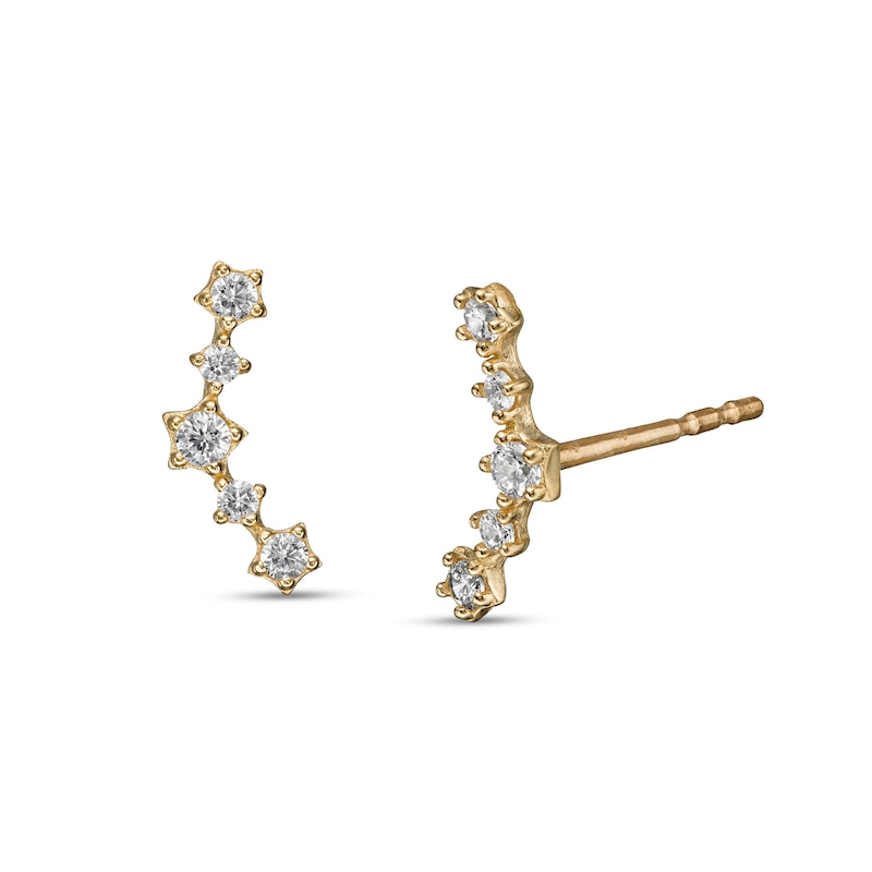 Cubic Zirconia Five Star Curved Crawler Earrings in 10K Gold