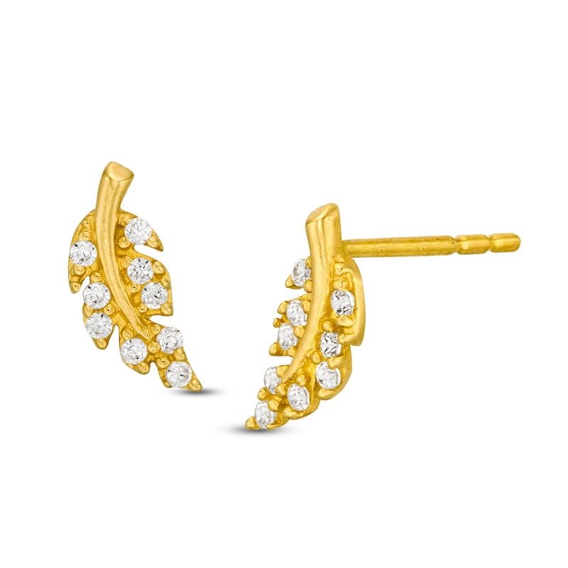 Cubic Zirconia Curved Leafy Branch Stud Earrings in 10K Gold|Peoples Jewellers