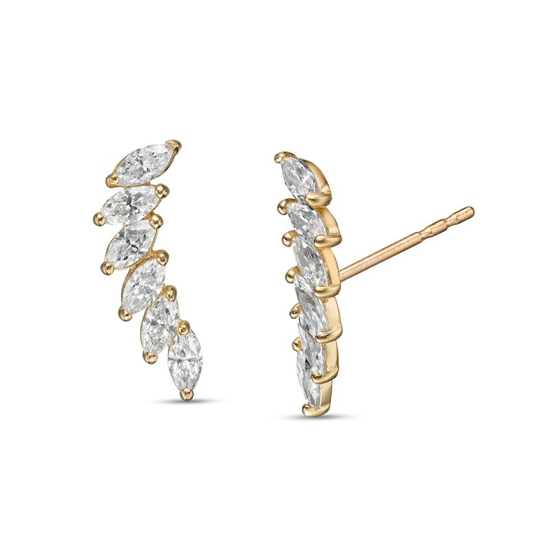 Marquise Cubic Zirconia Slant Six Stone Curved Crawler Earrings in 10K Gold|Peoples Jewellers