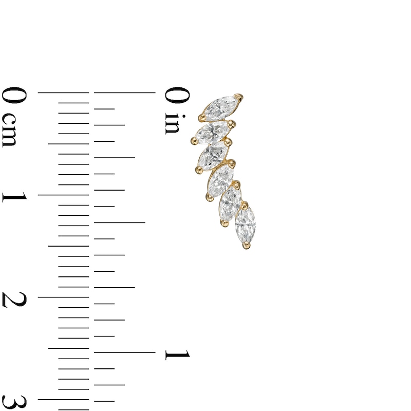 Main Image 3 of Marquise Cubic Zirconia Slant Six Stone Curved Crawler Earrings in 10K Gold