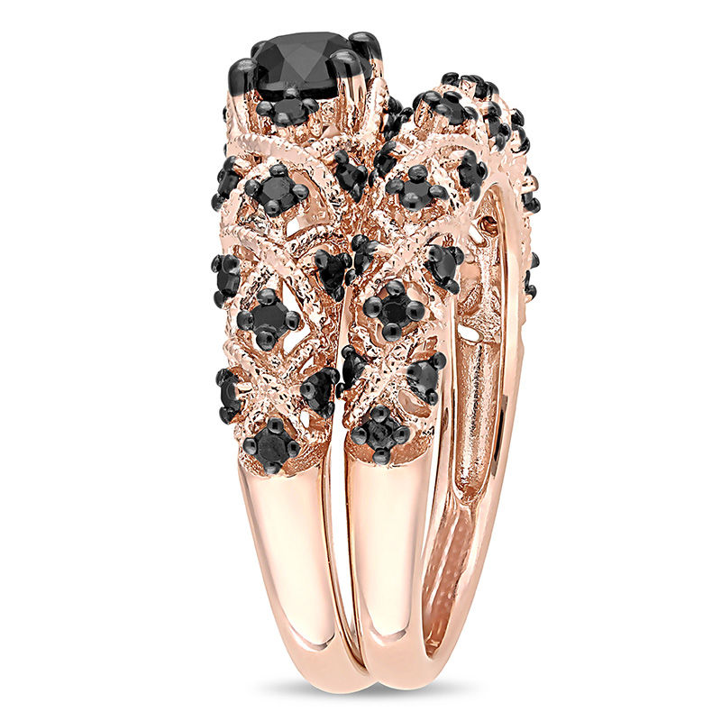 Main Image 2 of 0.98 CT. T.W. Black Diamond Zig-Zag Vintage-Style Bridal Set in Sterling Silver with Rose Rhodium