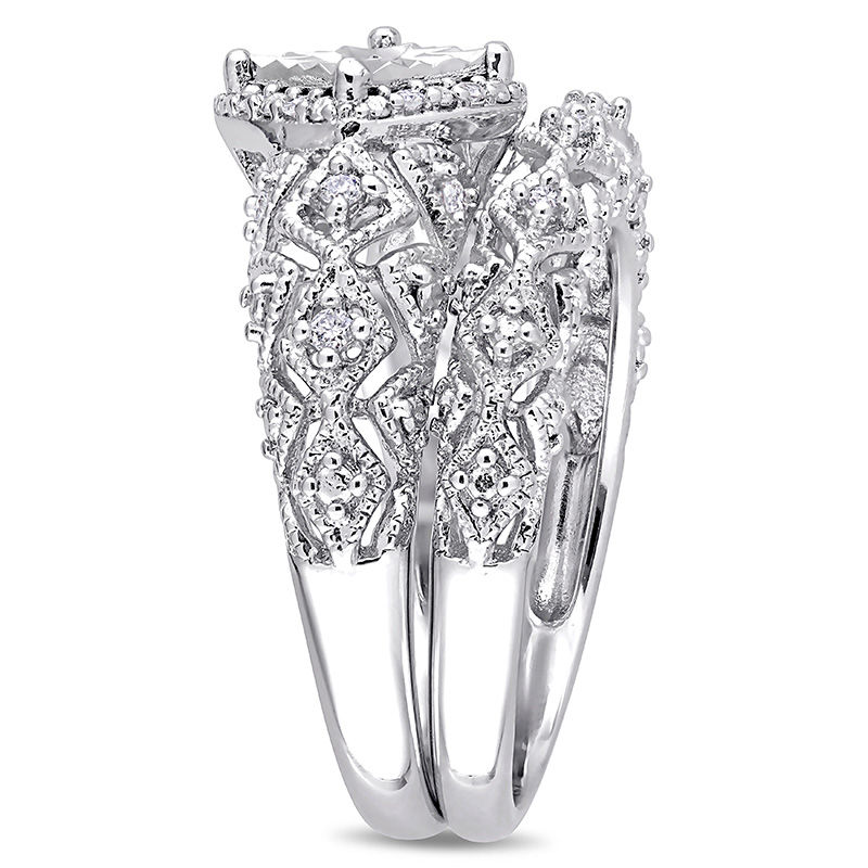 0.21 CT. T.W. Diamond Tilted Square Frame Vintage-Style Bridal Set in Sterling Silver