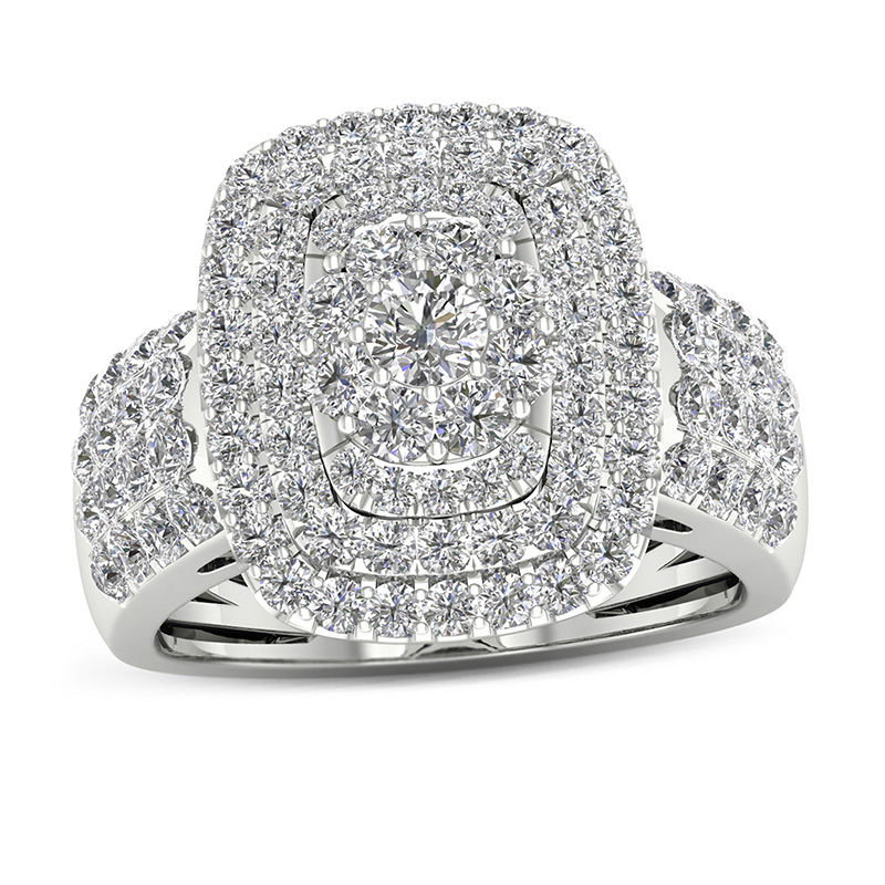 1.45 CT. T.W. Diamond Rectangle Frame Multi-Row Ring in 10K White Gold