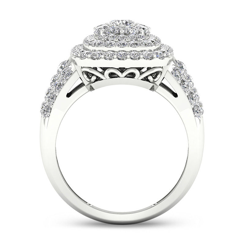 1.45 CT. T.W. Diamond Rectangle Frame Multi-Row Ring in 10K White Gold