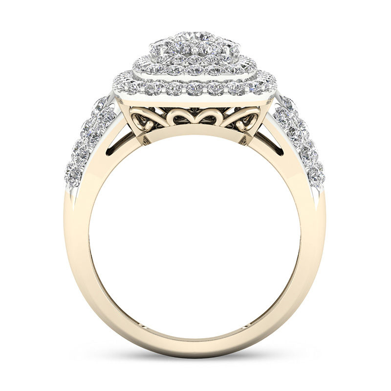 1.45 CT. T.W. Diamond Rectangle Frame Multi-Row Ring in 10K Gold