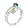 Thumbnail Image 2 of Oval Lab-Created Emerald, Peridot and White Sapphire Bypass Coil Ring in Sterling Silver